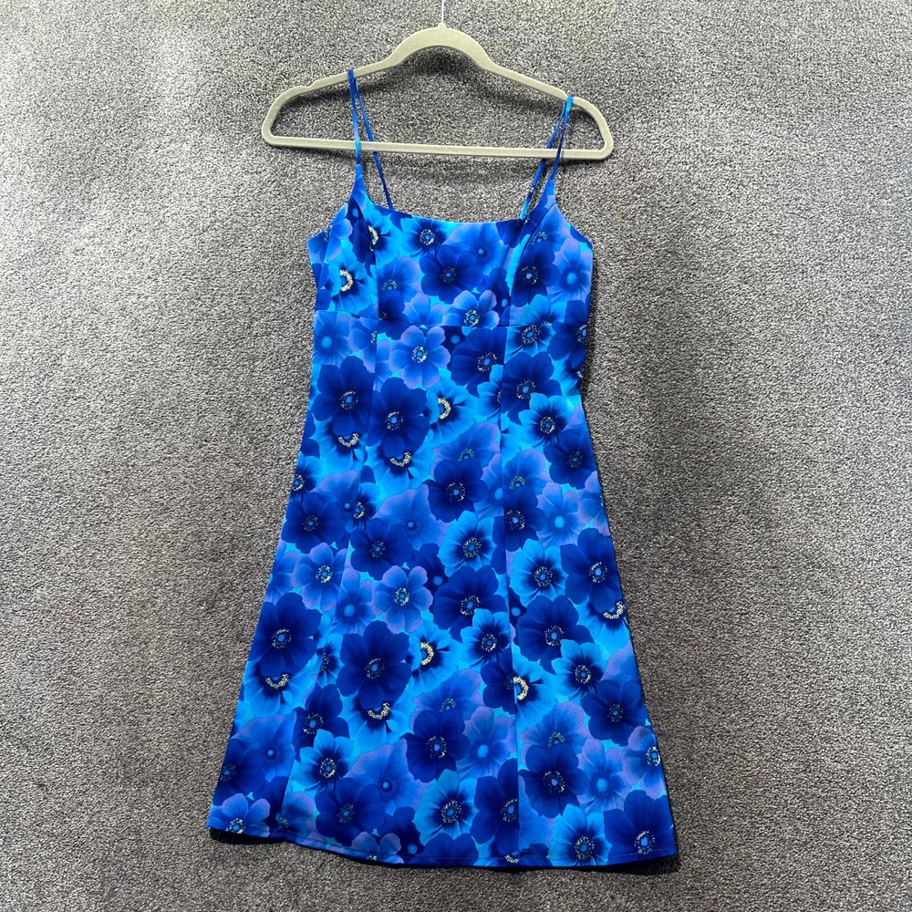 VTG 90's/Y2k My Michelle Babydoll Dress Junior 5 Blue Floral Lace Up Coquette‎